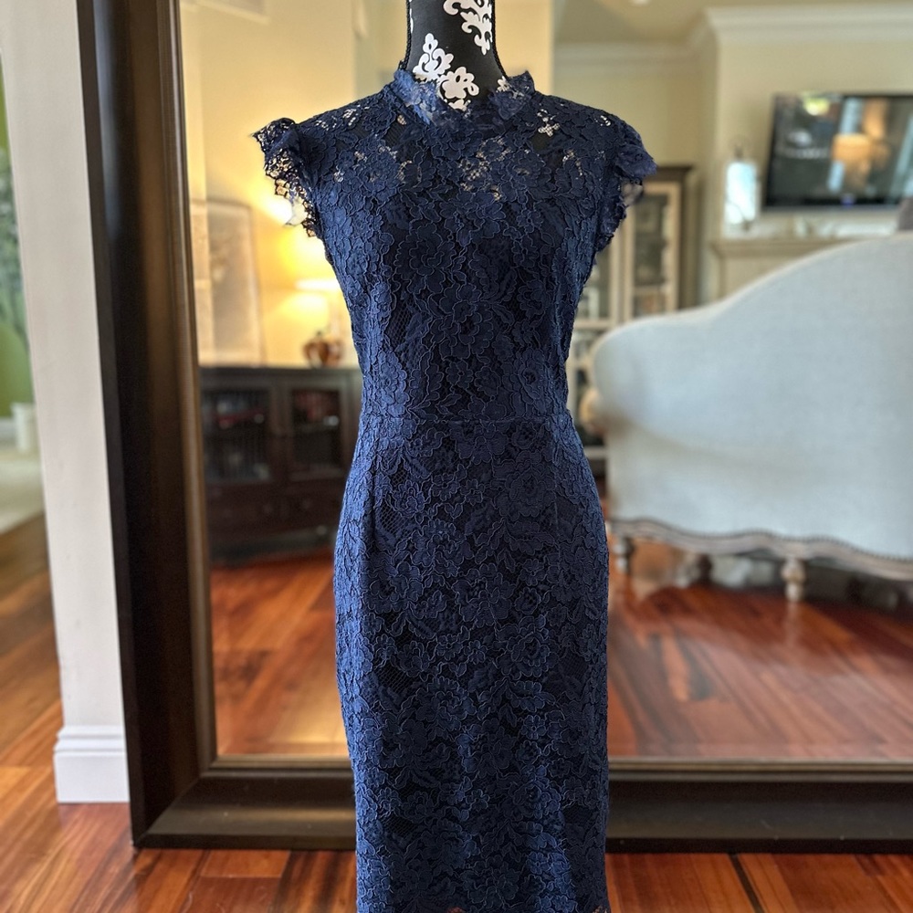 Eliza Luxe navy lace knee length dress